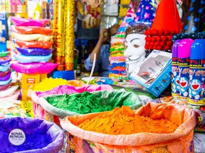 Colorful abir powder for sale on Hindu Street during the holy festivals