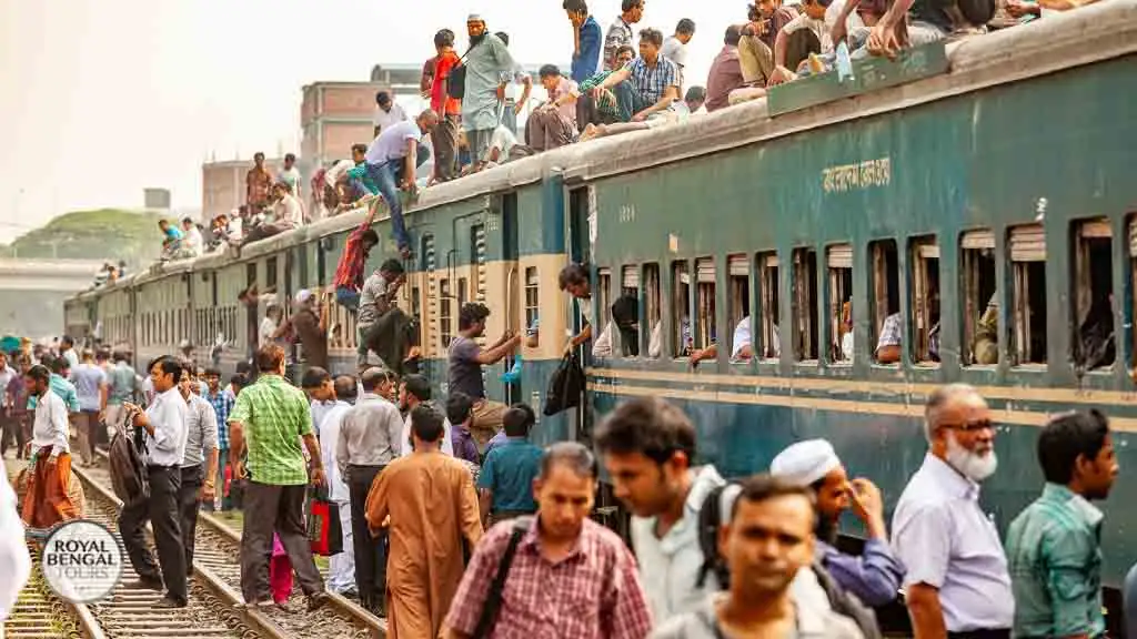 a bustling train station in Dhaka showcases the dynamic energy of Bangladesh