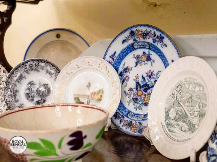 Intricately designed antique Persian utensils on display at a heritage house in Old Dhaka