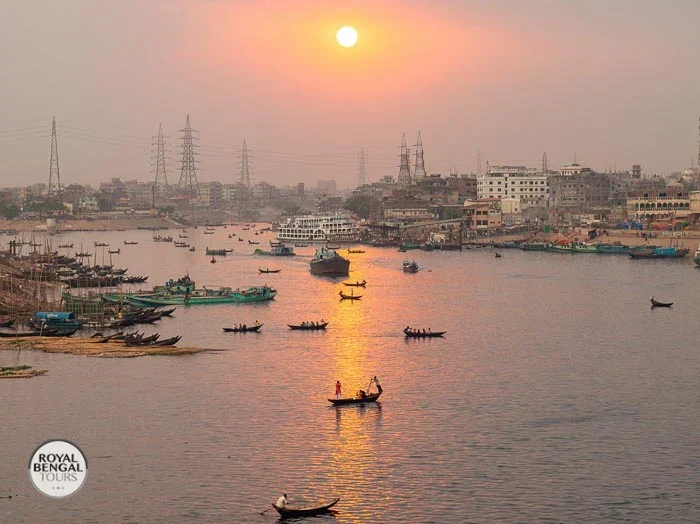 Beautiful sun set on burigonga river in Dhaka