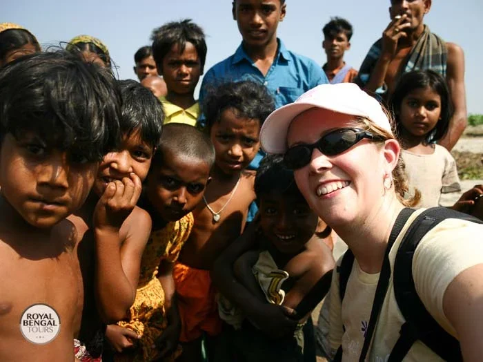 taking selfies with homestay people in Bangladesh