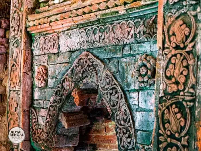 terracotta art work inside of goaldi mosque
